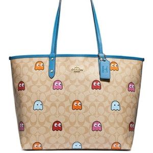 Coach | Beige & Blue Signature Canvas Pac-Man Ghosts Reversible City Tote
